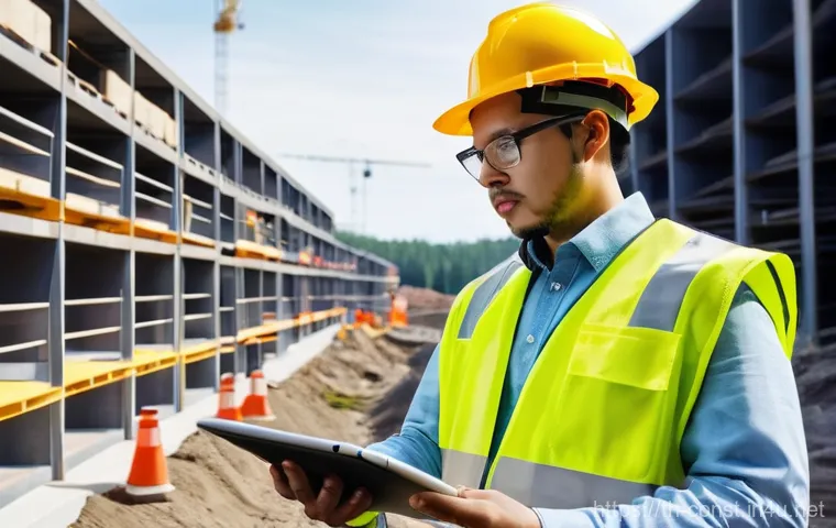 건설 현장 안전 관리 사례 - **Prompt 2: Real-time Safety Monitoring with Advanced Technology**
    A construction worker, wearin...