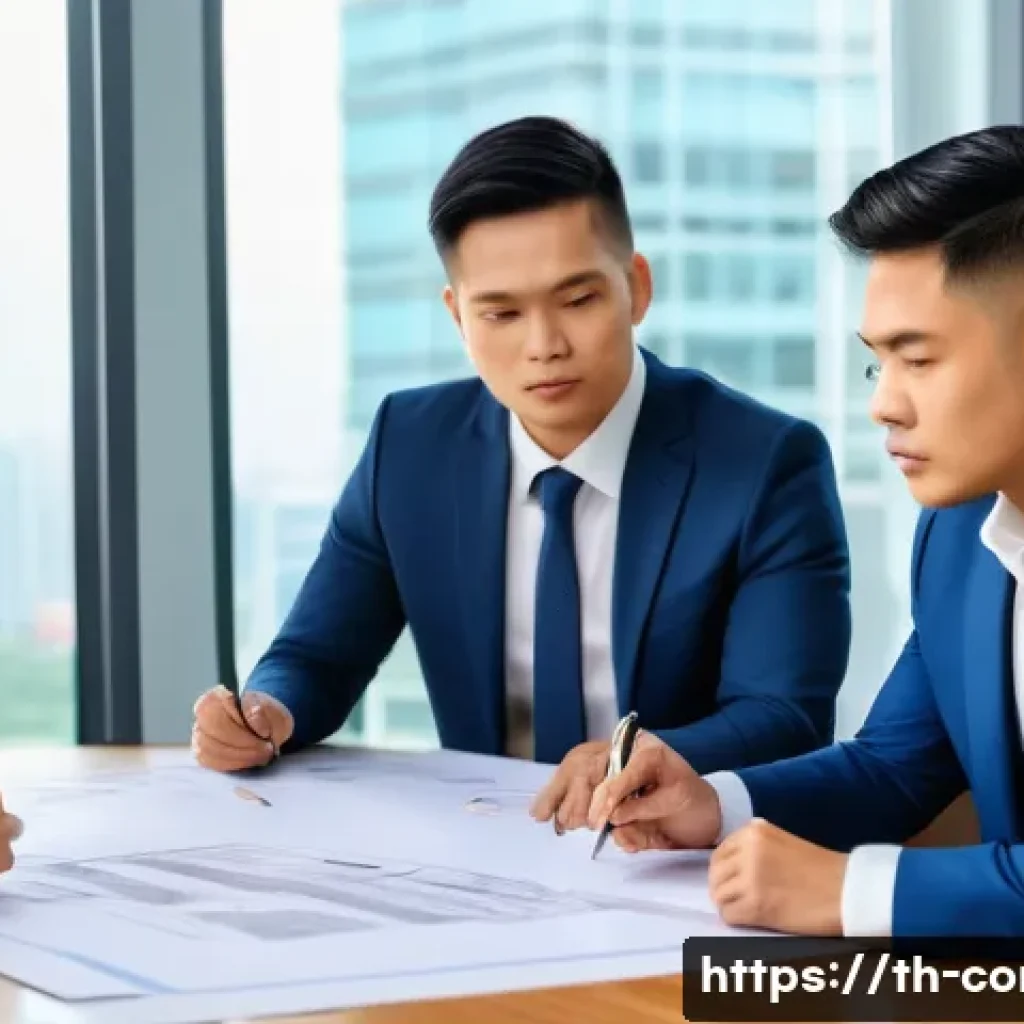 건축 시공 관련 법적 분쟁 해결 사례 - A professional construction dispute negotiation scene in a modern conference room, featuring diverse...