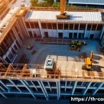 Home 21 건설 현장에서의 드론 활용 사례 - A modern construction site in Bangkok, Thailand, viewed from above by a multi-rotor drone equipped w...