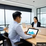Home 19 건축 시공 프로젝트 관리 소프트웨어 - A professional construction project management team in a modern Thai office, using laptops and table...