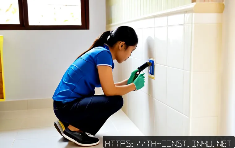 시공 전문가의 자가 진단 체크리스트 - Photorealistic Thai home renovation specialist performing a self-diagnostic inspection in a bright m...